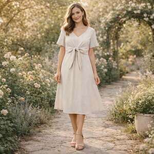 Listicle Cream Tie-Front V-Neck Flutter Sleeve Midi Dress Size M